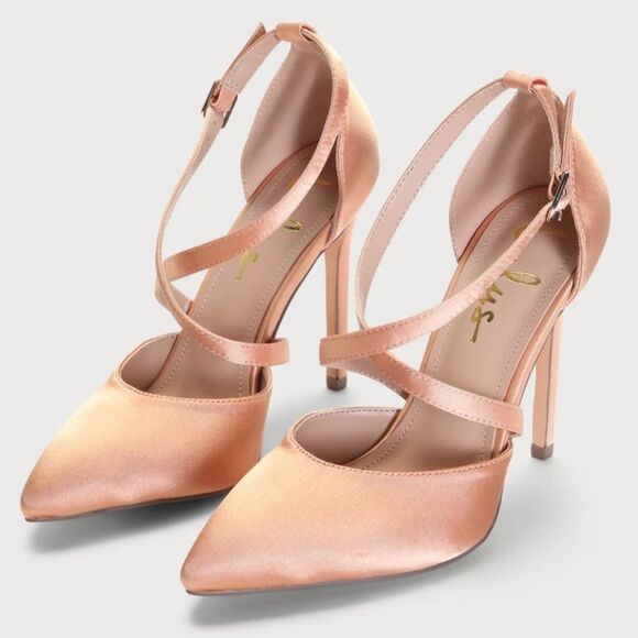 Lulus Freyana Rose Gold Satin Pointed-Toe Pumps Size 6.5 - Picture 1 of 16
